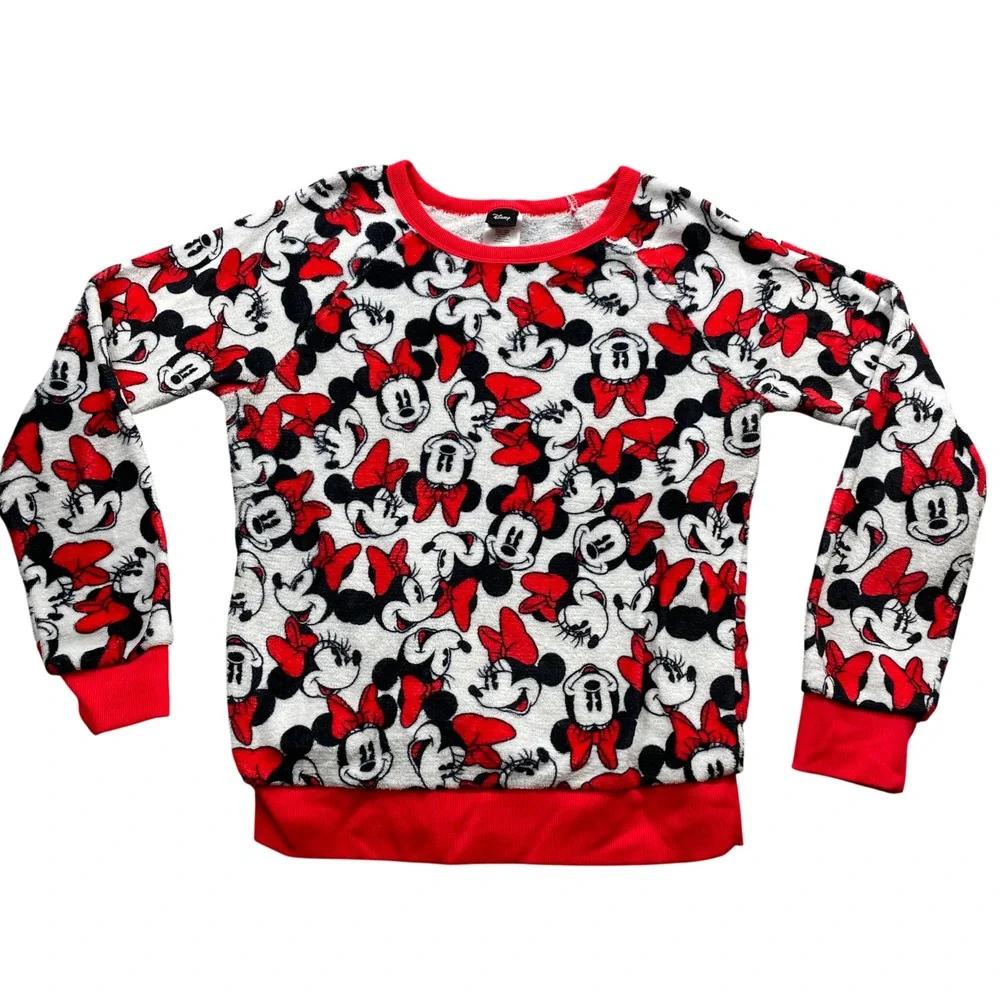 Disney Girls Large Minnie Mouse Sweatshirt Long Sleeve‎ Scoop Neck